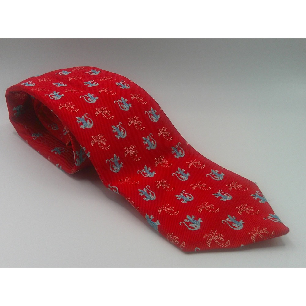 Lilly Pulitzer Men's Tie Red Gecko Palm Tree Tropical Hand Made USA Preppy